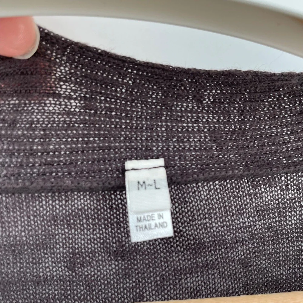 Muji Linen Blend Cardigan Sweater M L Dark Brown Chocolate Open Front Layer Top - Picture 4 of 8
